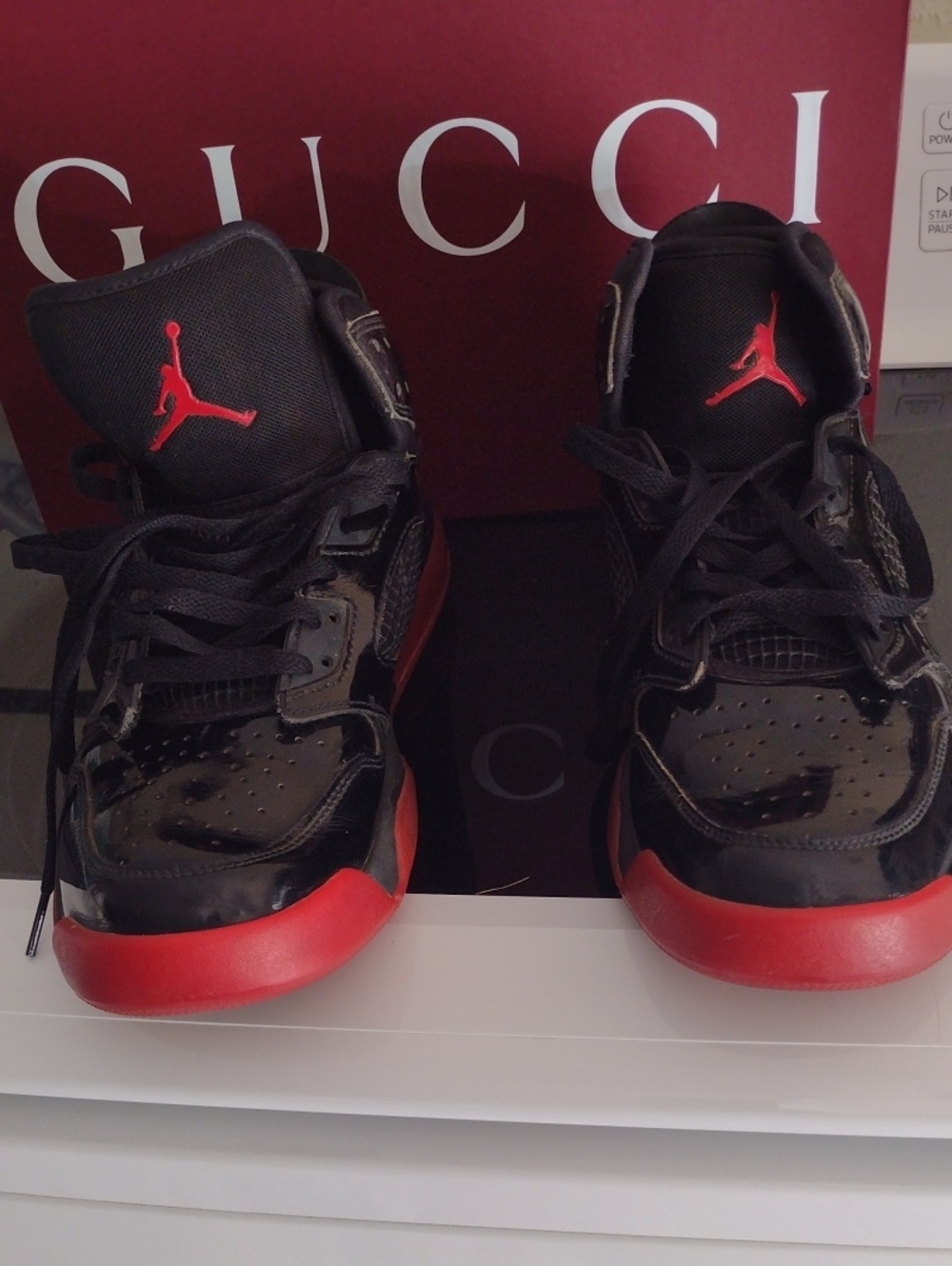 Jordan Kids Black and Red High-Top Sneakers